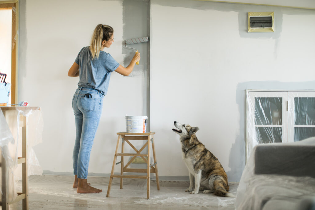 Woman doing diy project in apartment