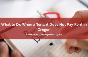 Notebook labeled rent with text overlay about unpaid rent in Oregon