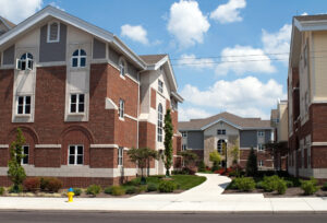 Newly built college campus housing.