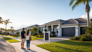 Contemporary single-family rental home with palm trees in a Southwest Florida neighborhood, representing rental demand in Sarasota, Manatee, and Charlotte counties.