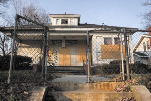 A worn down, uninhabitable home awaiting renovations.