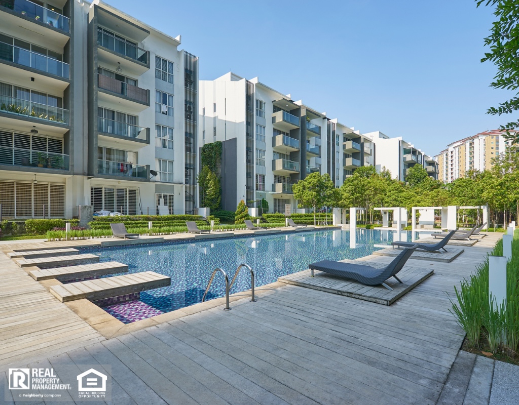 Modern residential buildings with outdoor facilities.