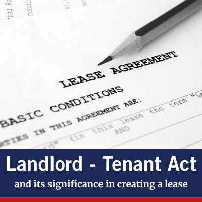 Close-up of a lease agreement document with a pencil and text overlay reading Landlord Tenant Act