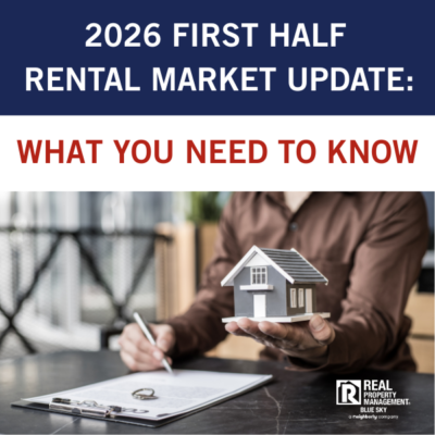 2026 first half rental market update thumbnail showing a property manager holding a model home and signing a lease