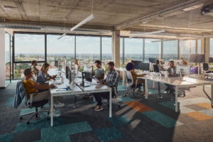 Large group of entrepreneurs in a modern office.