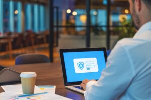 Man logging on to a password protected website.