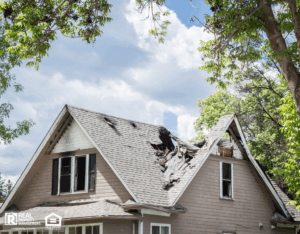 Close up image of a roof of a house that has burned and fallen in.