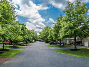 Aerial photo of the quiet street in small american town