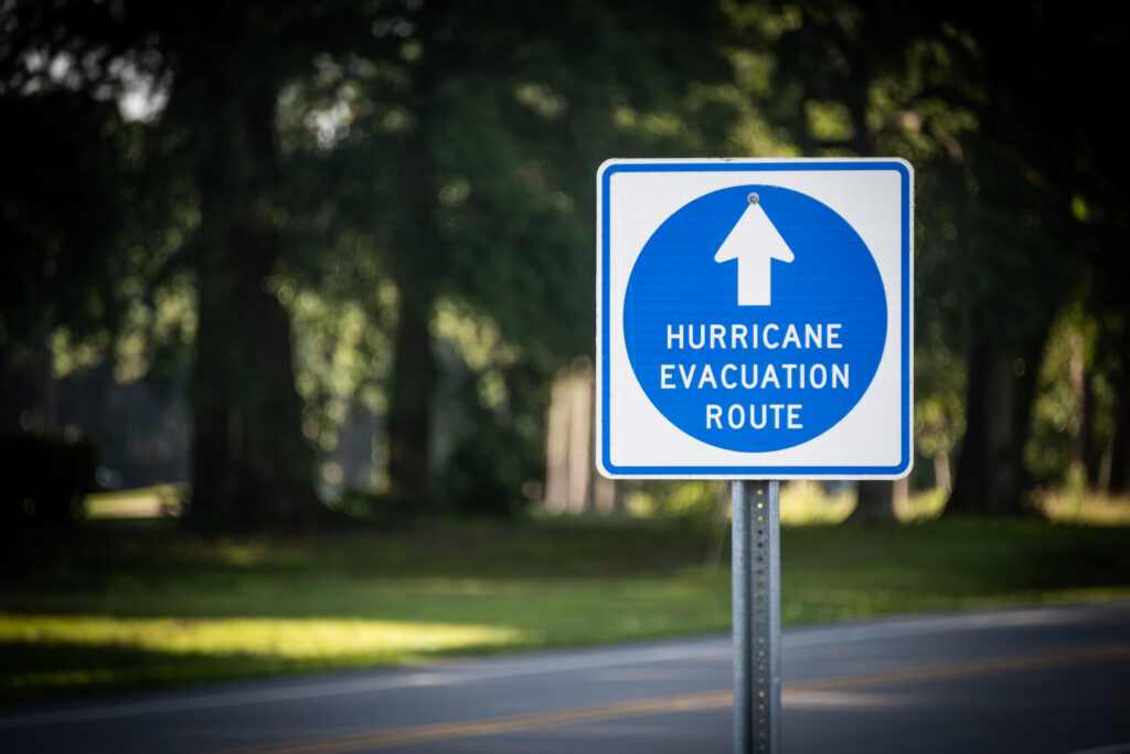emergency evacuation route sign to help prepare for a natural disaster