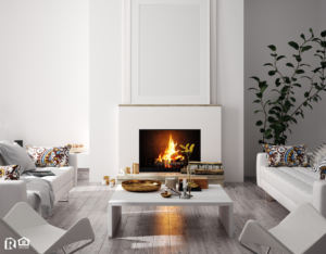 Warm and Cozy Fireplace in the Center of a Modern Living Room