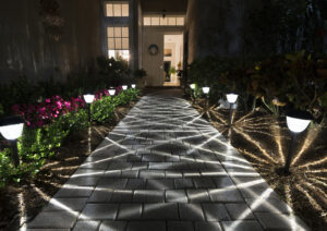 lluminated Walkway to Front Door at Nighttime