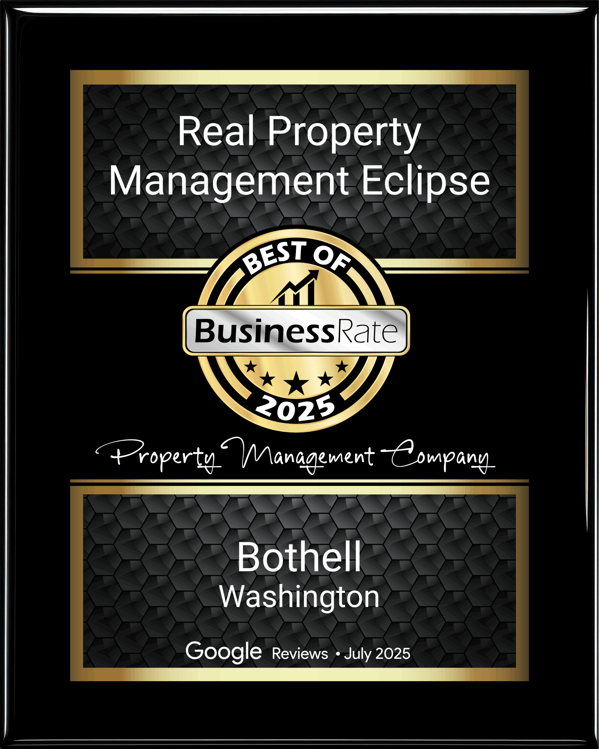 2025 Best of Business — Rated Property Management award plaque